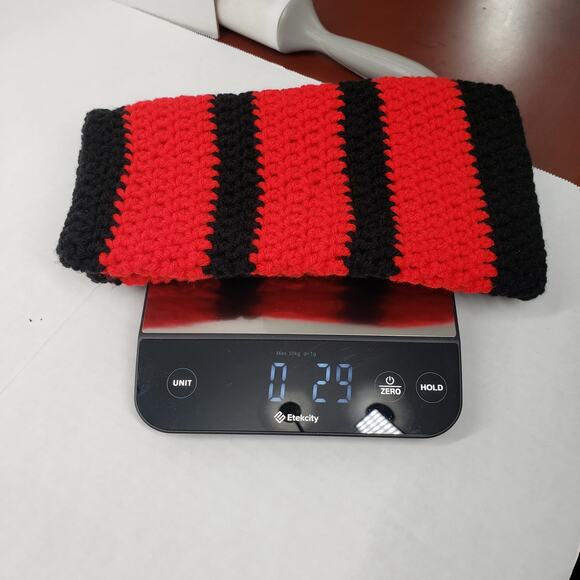Cat Ear Beanie Crochet Hat Black Red Striped Handmade Knit Kitty Grunge Winter - Picture 11 of 11